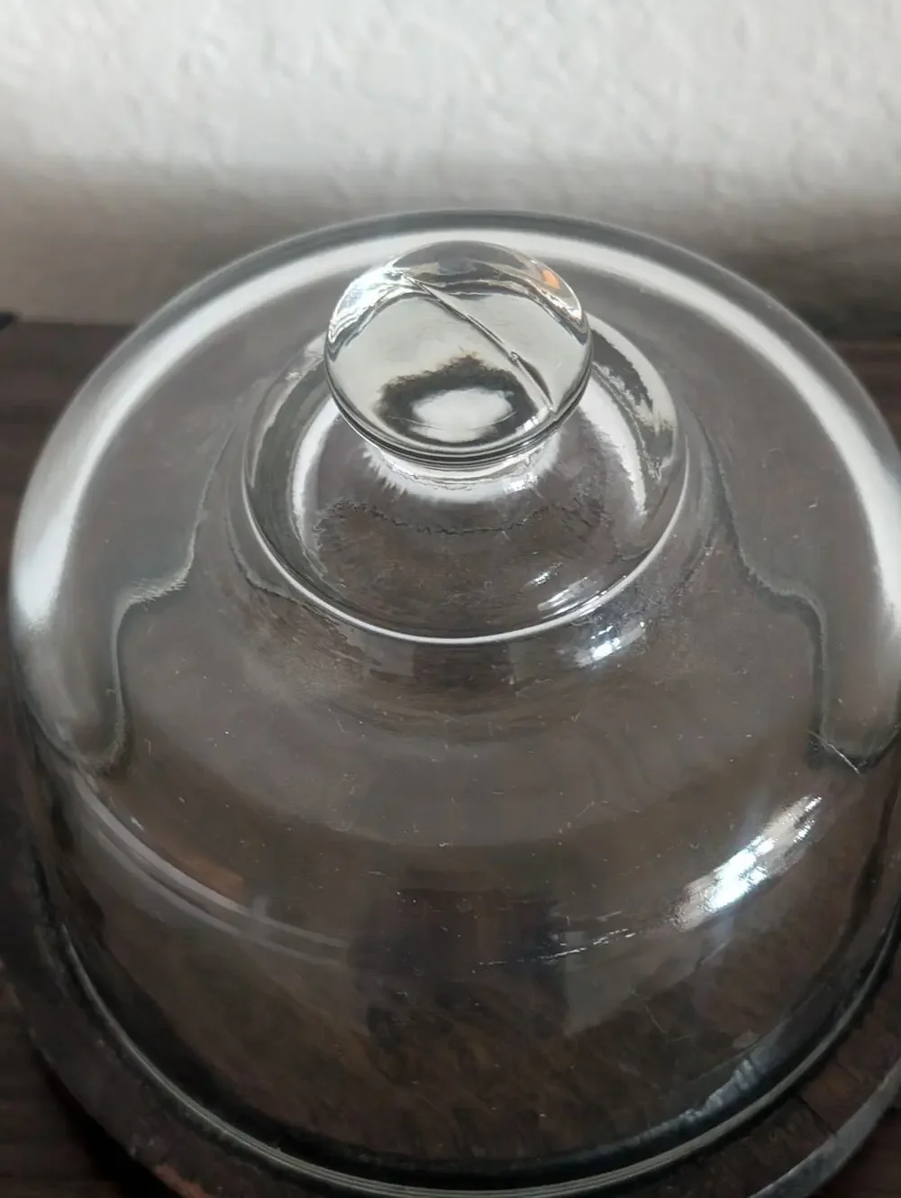 Vintage Leonard Cheese Keeper Wood Base Glass Dome Lid